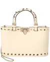 Valentino Rockstud Mini Leather Tote In White
