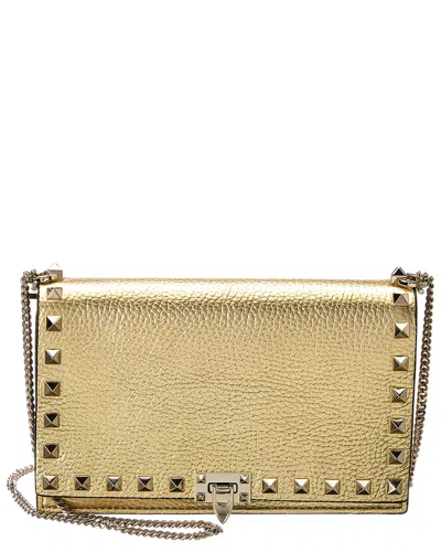 Valentino Garavani Valentino Rockstud Mini Leather Wallet On Chain In Gold
