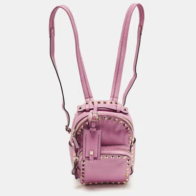 Pre-owned Valentino Garavani Rockstud Mini Pink Leather Backpack