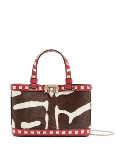 Valentino Garavani Rockstud Mini Shopping Bag In Pony-effect Calfskin In Brown