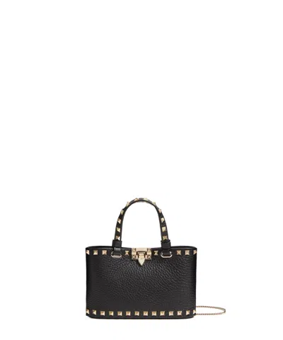Valentino Garavani Rockstud Mini Shopping Bag In Grainy Calfskin Woman Black Uni