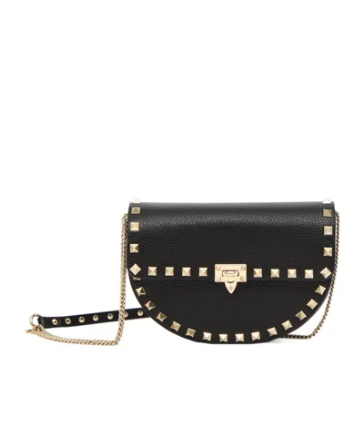 Valentino Garavani Mini Rockstud Shoulder Bag In Grainy Calfskin In Black