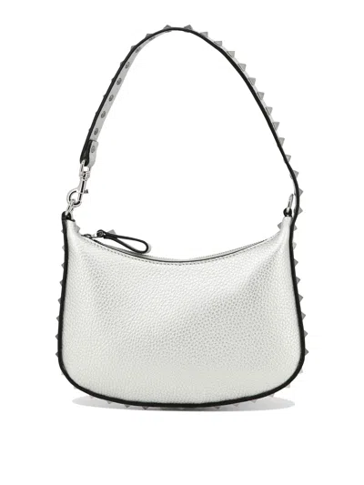 Valentino Garavani Silver Studded Mini Shoulder Handbag For Women In Gray