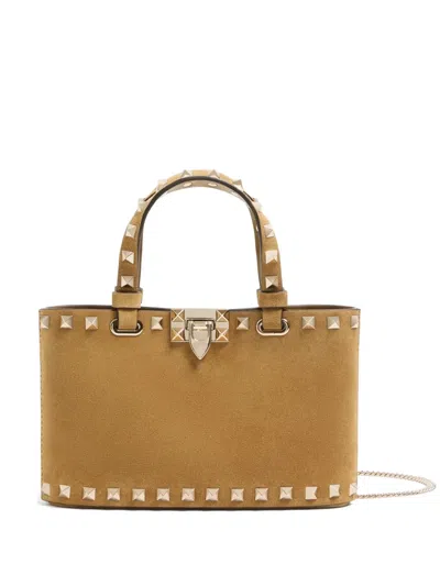 Valentino Garavani Rockstud Mini Suede Shopping Bag In Neutral