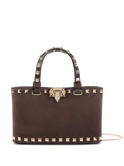 Valentino Garavani Rockstud Mini Suede Tote Bag In Brown
