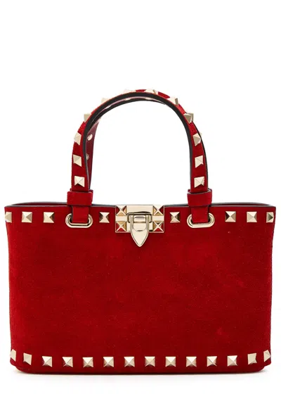 Valentino Garavani Valentino Rockstud Mini Suede Tote Bag In Red
