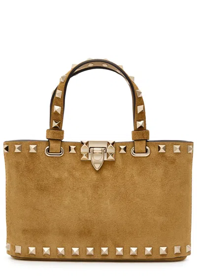 Valentino Garavani Valentino Rockstud Mini Suede Tote Bag In Brown