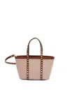 Valentino Garavani Two-tone Canvas Medium Rockstud Handbag In Beige
