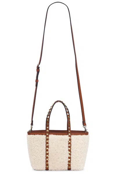 Valentino Garavani Rockstud Mini Tote Bag In Naturale & Selleria