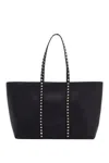 Valentino Garavani Black Leather Rockstud Totes In Black