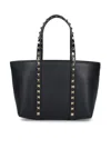 Valentino Rockstud Mini Tote In Hammered Leather In Black
