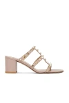 Valentino Rockstud Caged Metallic Leather Slide Sandals In Poudre