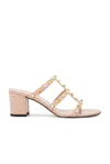 Valentino Rockstud Caged 60mm Slide Sandals In Rose Cannelle & Latte Menta