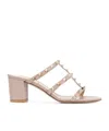 Valentino Rockstud Caged Metallic Leather Slide Sandals In Nude
