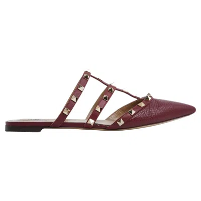 Pre-owned Valentino Garavani Valentino Rockstud Mules Eu38.5 Dark Red Leather Flats Shoes Uk5.5 Us8