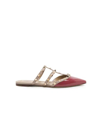 Valentino Garavani Valentino Rockstud Caged Patent Flat In Red