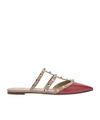 Valentino Garavani Valentino Rockstud Caged Patent Flat In Red