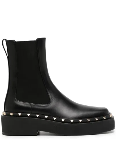 Valentino Garavani Rockstud M-way Beatle Leather Boots In Black
