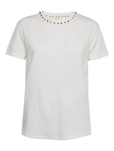 Pre-owned Valentino Rockstud-neckline T-shirt In White