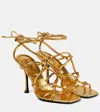 Valentino Rockstud Net 100 Metallic Leather Sandals In Gold
