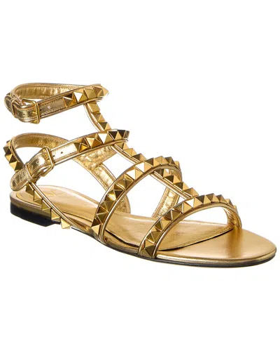 Valentino Garavani Valentino Rockstud No Limit Caged Leather Sandal In Gold