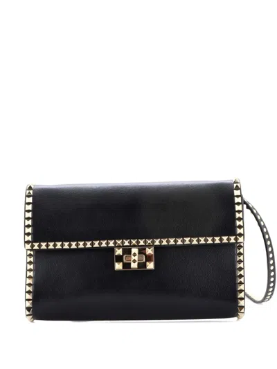 Pre-owned Valentino Garavani Rockstud No Limit Clutch Leather Crossbody Bag In Black