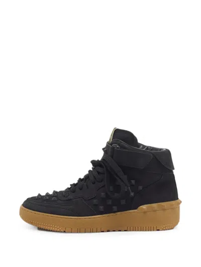 Pre-owned Valentino Garavani Rockstud Nubuck-leather Sneakers In Black
