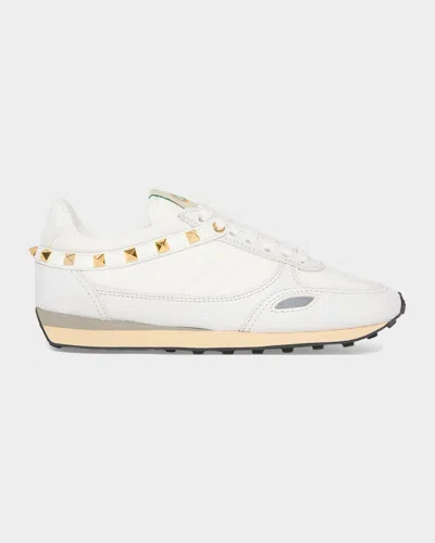 Valentino Garavani Rockstud Nylon And Leather Low-top Sneakers In Cp6 Bianco