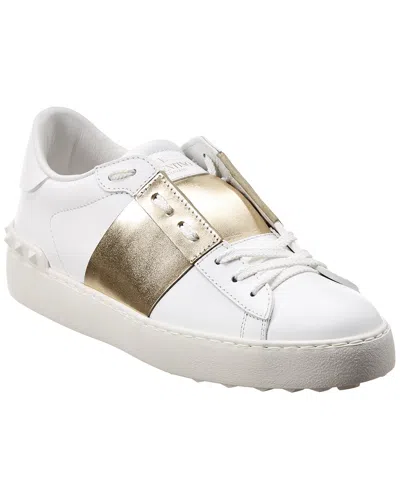 Valentino Garavani Valentino Rockstud Open Leather Sneaker In White