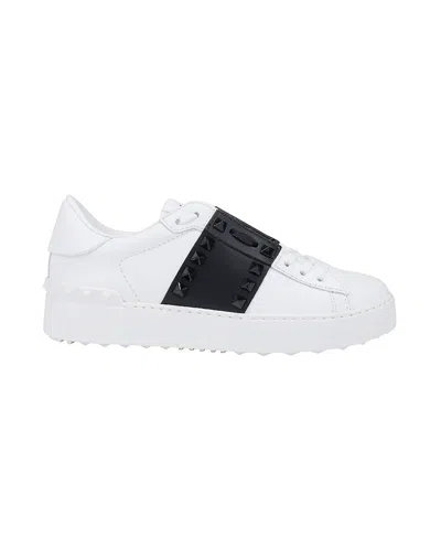 Valentino Garavani Rockstud Open Leather Sneakers In White