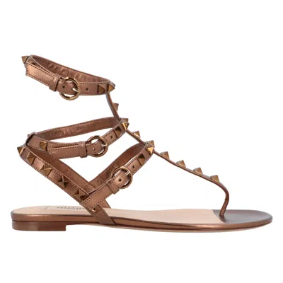 Valentino Garavani Valentino Rockstud Open Toe Sandals Bronze In Brown