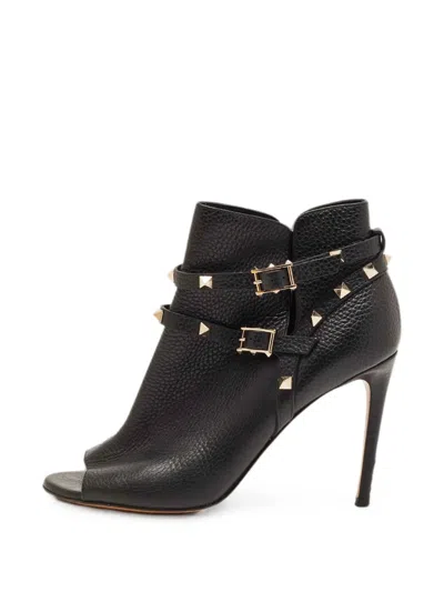 Pre-owned Valentino Garavani Rockstud Open-toe Ankle Boots In Black