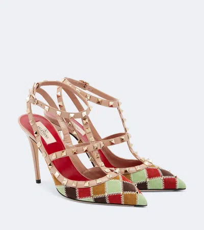 Valentino Garavani Rockstud Patchwork Suede And Leather Pumps In Multi