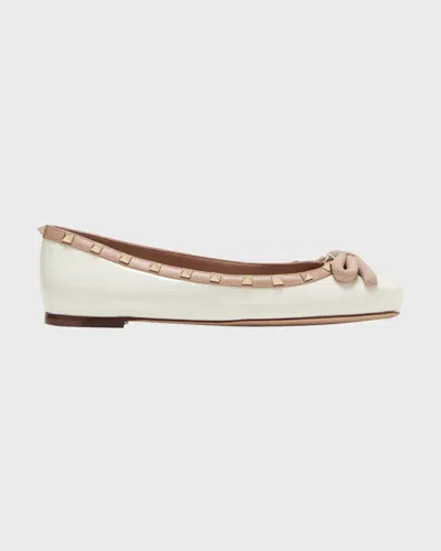 VALENTINO GARAVANI ROCKSTUD PATENT BOW BALLERINA FLATS