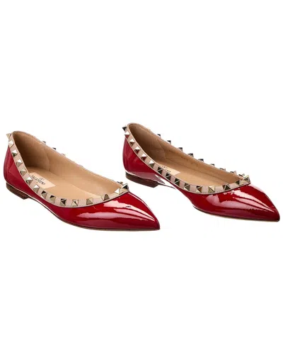 Valentino Garavani Valentino Rockstud Patent Flat (authentic Pre-loved) In Red