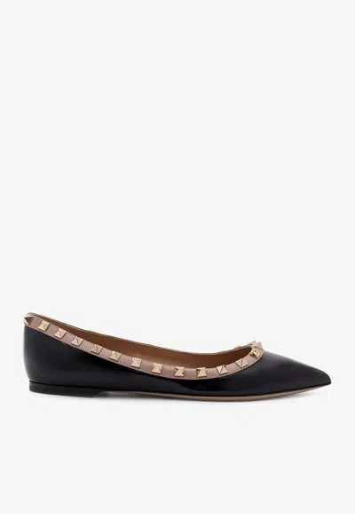 Valentino Garavani Rockstud Patent Leather Ballet Flats In Black