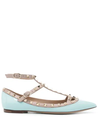 Valentino Garavani Rockstud Patent-leather Ballet Flats In Blue