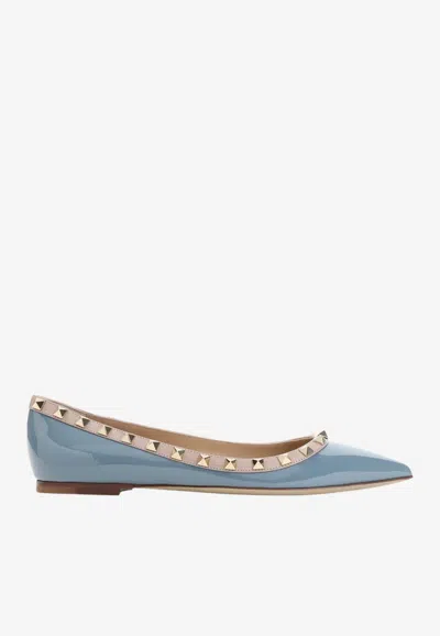 Valentino Garavani Rockstud Patent Leather Ballet Flats In Blue