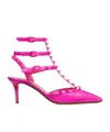 Valentino Rockstud Caged 65 Patent Ankle Strap Pump In Pink