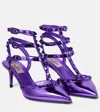 Valentino Rockstud Caged 65 Leather Ankle Strap Pump In Purple