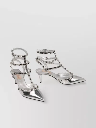 Valentino Garavani Rockstud Patent Leather Slingback Pumps In Silver