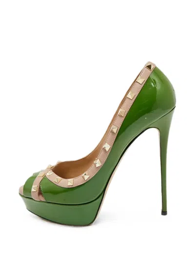Pre-owned Valentino Garavani Rockstud Peep-toe Pumps In Green