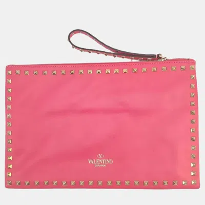 Pre-owned Valentino Garavani Rockstud Pink Leather Clutch Bag