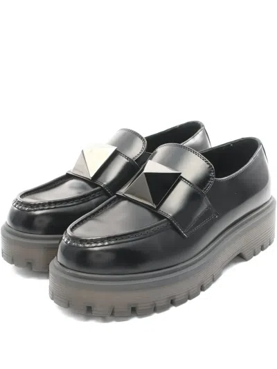 Pre-owned Valentino Garavani Rockstud Platform Loafers In Black