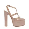 Valentino 155mm Rockstud Patent Leather Sandals In Beige