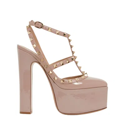 Valentino Garavani 155mm Rockstud Patent Leather Sandals In Poudre