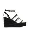 Valentino Rockstud Ankle Strap Wedge Sandal In Calfskin Leather 95 Mm In Black