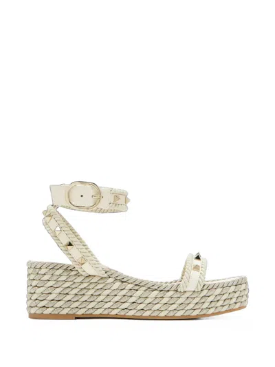 Valentino Garavani Rockstud Ankle Strap Espadrille Platform Sandal In Gold
