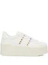 Valentino White Rockstud Elegant Sneakers With Golden Studs In White