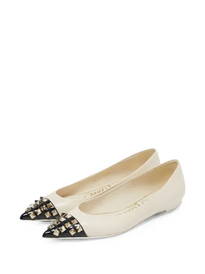 Pre-owned Valentino Garavani Rockstud Pointed Ballet Flats In Neutral